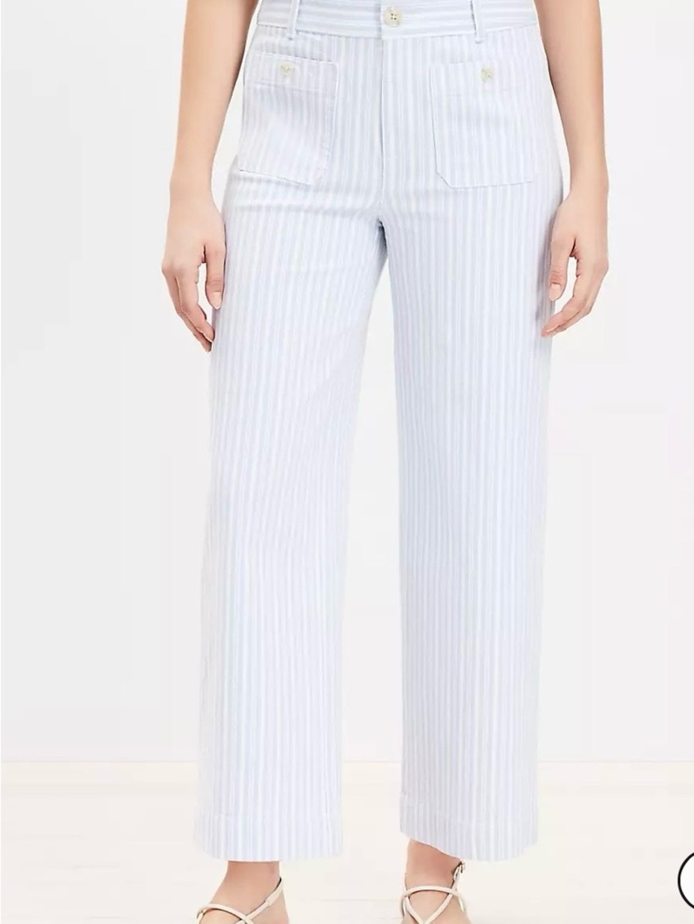 LOFT Palmer Striped Wide-Leg Crop Pants - Light Blue/White Size 4